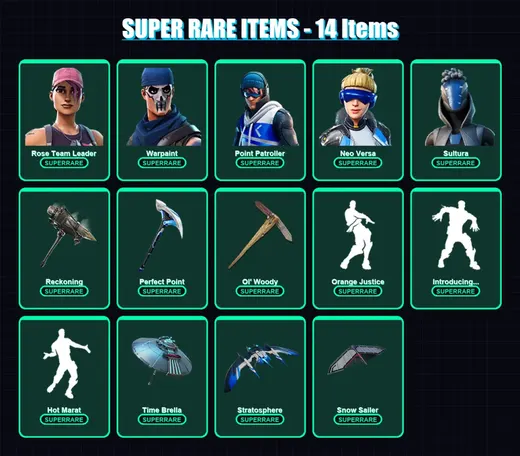 [PC] | Rose Team Leader | Warpaint | Point Patroller | Neo Versa | Sultura | 83 skin | 85 pickaxe | 87 emote | 92 glider | Lv1076