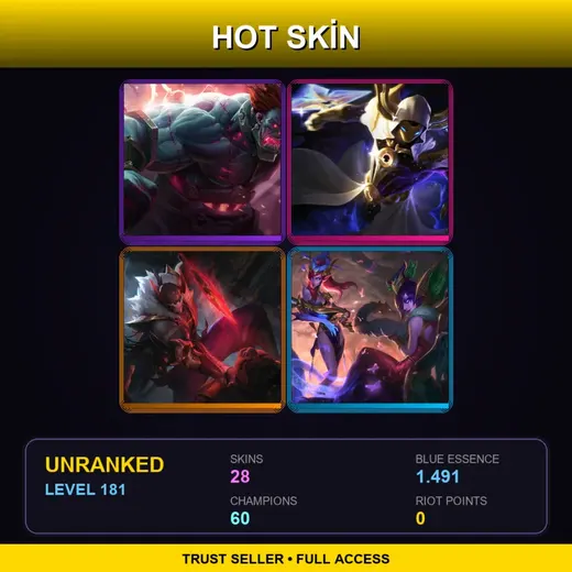 LAS | Hextech Sion | Cosmic Reaver Kassadin | Blood Moon Pyke | Lunar Wraith Morgana | 28 Skin | 60 Champ | Lv181 — LoL account