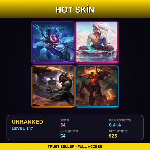 LAN | Cosmic Blade Master Yi | Spirit Blossom Yasuo | PROJECT: Yi | High Noon Hecarim | 34 Skin | 64 Champ | Lv147