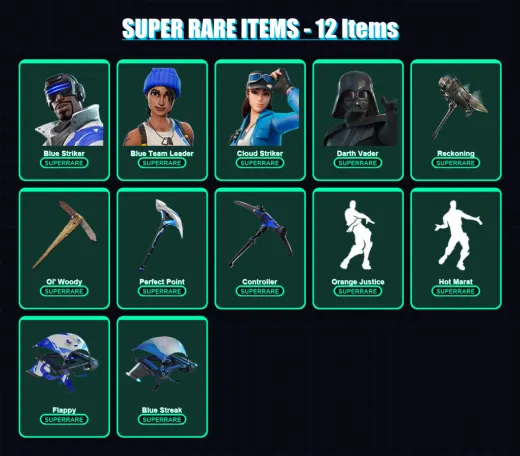 [PC] | Blue Striker | Blue Team Leader | Cloud Striker | Darth Vader | Zenith | 95 skin | 114 pickaxe | 105 emote | 102 glider | Lv1361