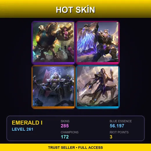 SG | Victorious Blitzcrank | Victorious Braum | Victorious Sejuani | Victorious Lucian | 285 Skin | 172 Champ | Emerald I | Lv261