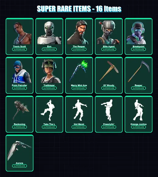 [PS4/PS5/XBOX/PC] | Travis Scott | Eon | The Reaper | Elite Agent | Breakpoint | 106 skin | 65 pickaxe | 78 emote | 64 glider | Lv789