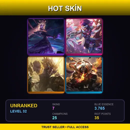 BR | Dark Cosmic Lux | Star Guardian Quinn | Lunar Guardian Warwick | God Staff Jax | 7 Skin | 25 Champ | Lv32