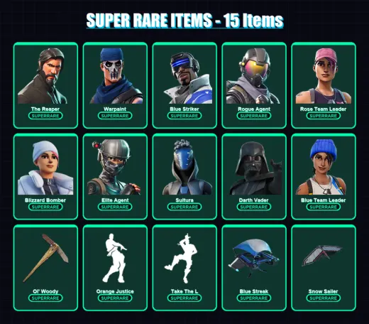 [PS4/PS5/XBOX/PC] | The Reaper | Warpaint | Blue Striker | Rogue Agent | Rose Team Leader | 62 skin | 57 pickaxe | 55 emote | 55 glider | Lv588