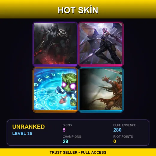 EUW | Blood Moon Aatrox | PsyOps Kayle | Vancouver Amumu | Highland Tryndamere | 5 Skin | 29 Champ | Lv35