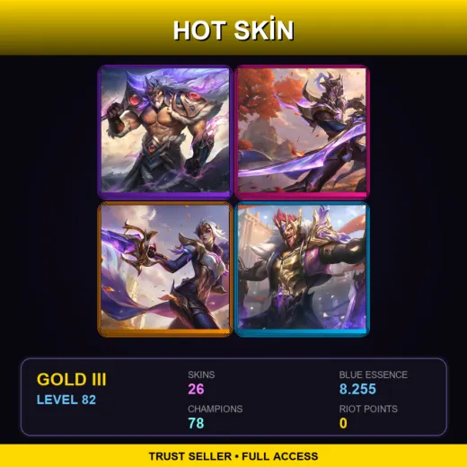 LAS | Victorious Tryndamere | Victorious Master Yi | Victorious Fiora | Victorious Draven | 26 Skin | 78 Champ | Gold III | Lv82