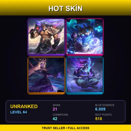 NA | Victorious Tryndamere | Cosmic Paladins Nunu & Willump | Dark Cosmic Lux | Spirit Blossom Master Yi | 21 Skin | 42 Champ | Lv64