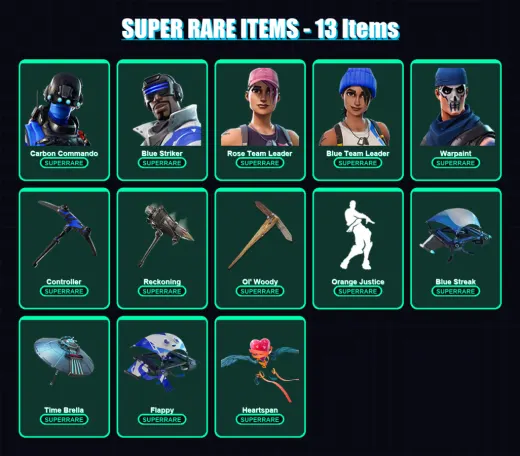 [PC/XBOX/PSN] | Carbon Commando | Blue Striker | Rose Team Leader | Blue Team Leader | Warpaint | 46 skin | 45 pickaxe | 47 emote | 49 glider | Lv62