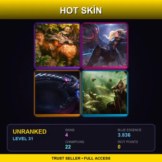 EUW | Sasquatch Nunu & Willump | Riot Kayle | Headhunter Master Yi | Sherwood Forest Ashe | 4 Skin | 22 Champ | Lv31