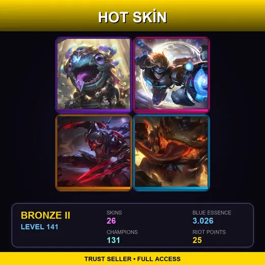 TR | Victorious Kog'Maw | Blood Moon Zed | High Noon Tahm Kench | Pulsefire Ezreal | 26 Skin | 131 Champ | Bronze II | Lv141
