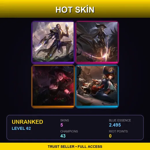 LAS | Victorious Lucian | High Noon Ashe | Bewitching Morgana | Waterloo Miss Fortune | 5 Skin | 43 Champ | Lv62 — Waterloo Miss Fortune