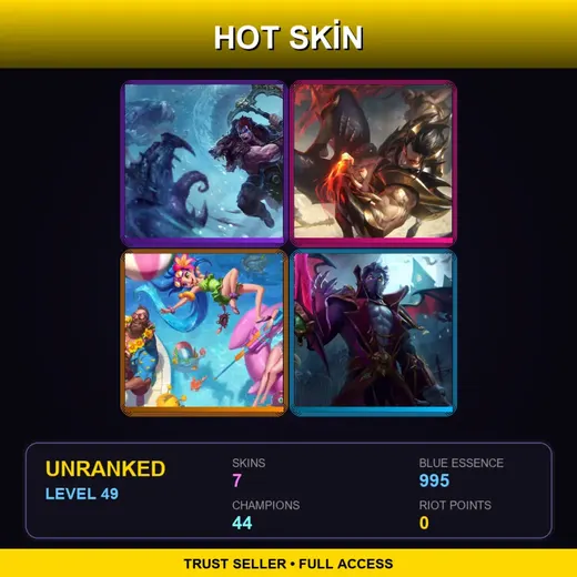 TR | Woad King Darius | Obsidian Dragon Sett | Pool Party Caitlyn | Count Kassadin | 7 Skin | 44 Champ | Lv49