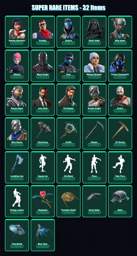 [PS4/PS5/XBOX/PC] | Sparkle Specialist | Prodigy | Sultura | Darth Vader | Elite Agent | 653 skin | 596 pickaxe | 384 emote | 386 glider | Lv6858
