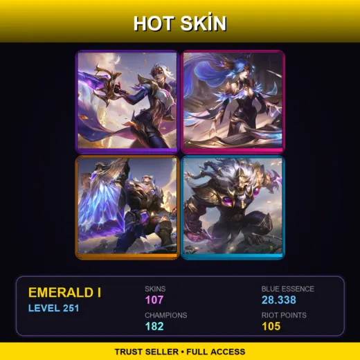 TR | Victorious Fiora | Victorious Sona | Victorious Braum | Victorious Rengar | 107 Skin | 182 Champ | Emerald I | Lv251