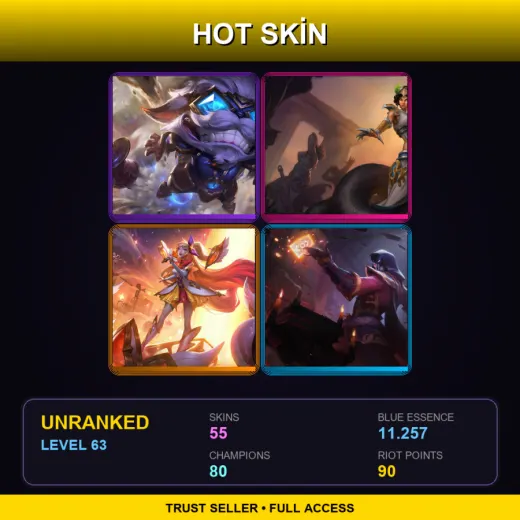 EUW | Hextech Ziggs | Mythic Cassiopeia | Star Guardian Seraphine | Blood Moon Twisted Fate | 55 Skin | 80 Champ | Lv63