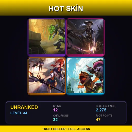 LAN | Hextech Singed | High Noon Ashe | Battle Academia Lux | Dragon Trainer Tristana | 12 Skin | 32 Champ | Lv34