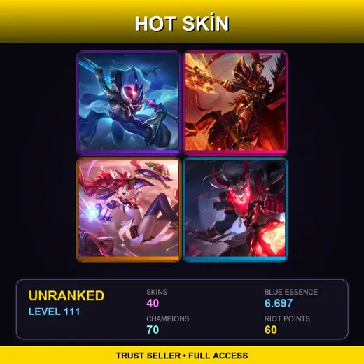 LAS | Cosmic Blade Master Yi | Star Guardian Jinx | Blood Moon Thresh | Dragonslayer Xin Zhao | 40 Skin | 70 Champ | Lv111 — Cursed Revenant Nocturne