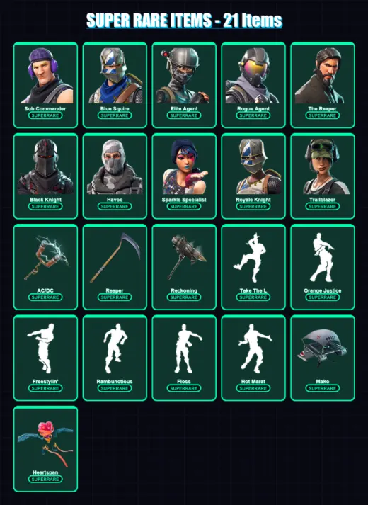 [PC/XBOX] | Sub Commander | Blue Squire | Elite Agent | Rogue Agent | The Reaper | 106 skin | 93 pickaxe | 86 emote | 94 glider | Lv1272