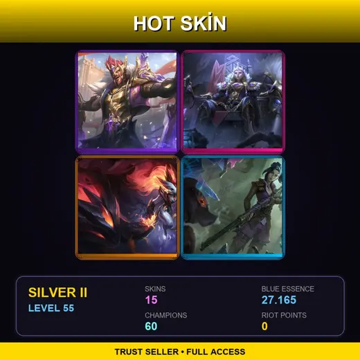 LAS | Victorious Draven | Victorious Sejuani | Shadowfire Kindred | Arcane Enforcer Caitlyn | 15 Skin | 60 Champ | Silver II | Lv55