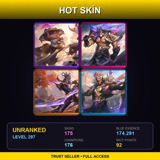 BR | Prestige Spirit Blossom Teemo | Victorious Tryndamere | Victorious Master Yi | Victorious Draven | 175 Skin | 176 Champ | Lv297