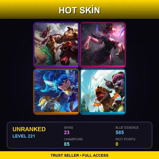 EUW | Blood Moon Evelynn | Star Guardian Poppy | Dragon Trainer Tristana | Warring Kingdoms Garen | 23 Skin | 85 Champ | Lv221