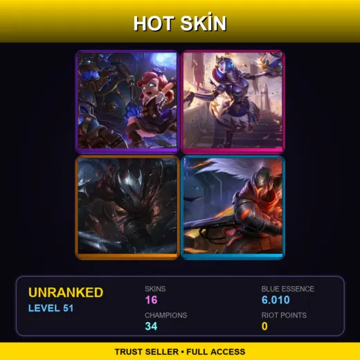 SG | Hextech Annie | Victorious Orianna | Blood Moon Talon | PROJECT: Yasuo | 16 Skin | 34 Champ | Lv51