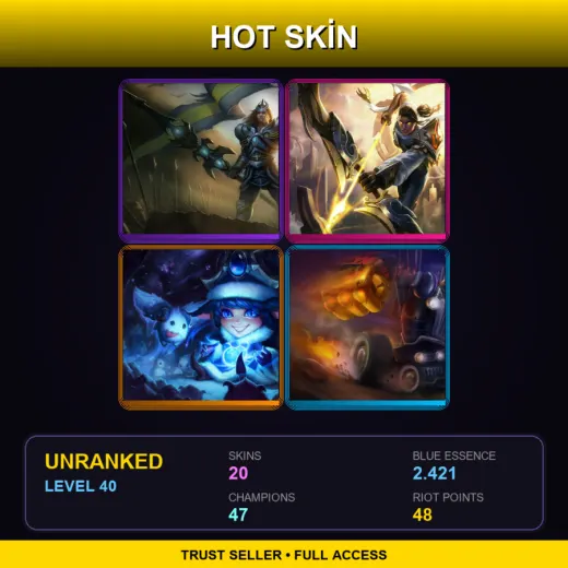 TW | Victorious Jarvan IV | Arclight Varus | Winter Wonder Lulu | Piltover Customs Blitzcrank | 20 Skin | 47 Champ | Lv40