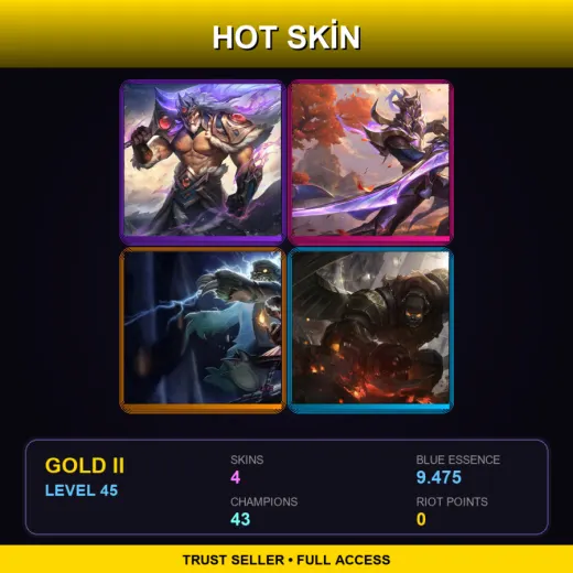 OCE | Victorious Tryndamere | Victorious Master Yi | FrankenTibbers Annie | Commando Galio | 4 Skin | 43 Champ | Gold II | Lv45