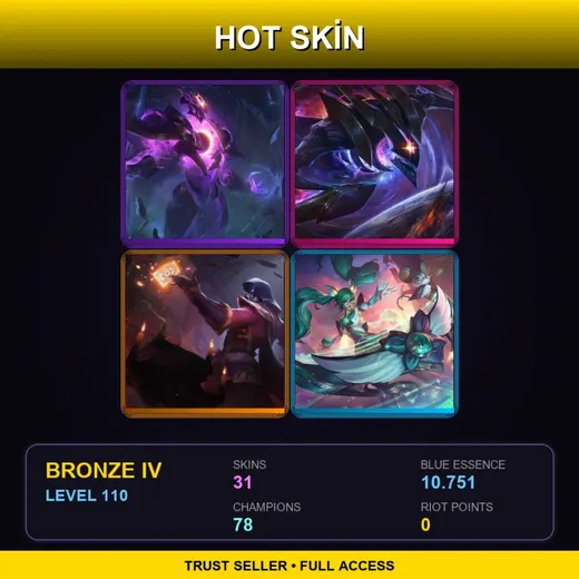 LAN | Dark Star Xerath | Dark Star Kha'Zix | Blood Moon Twisted Fate | Star Guardian Sona | 31 Skin | 78 Champ | Bronze IV | Lv110