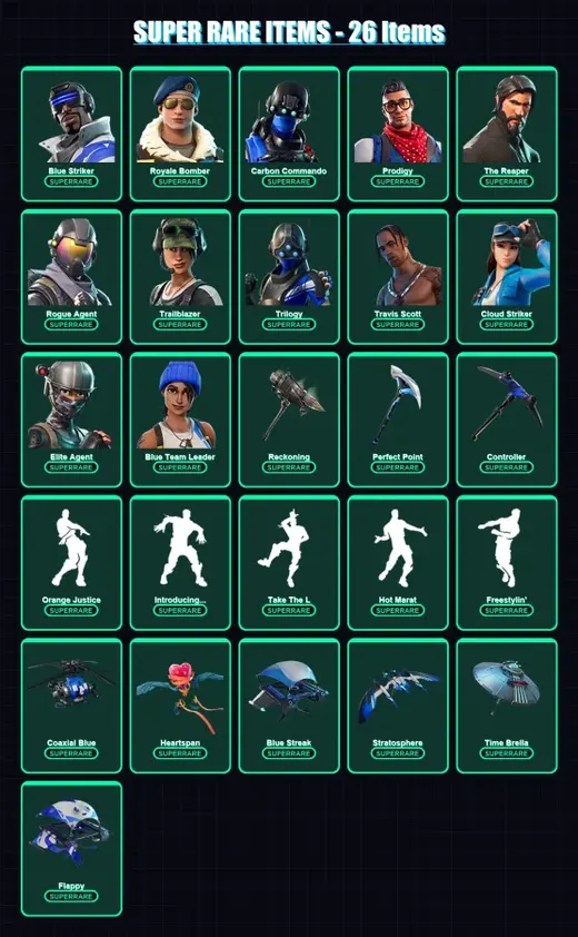 [PC/XBOX/PSN] | Blue Striker | Royale Bomber | Carbon Commando | Prodigy | The Reaper | 126 skin | 131 pickaxe | 117 emote | 120 glider | Lv2104