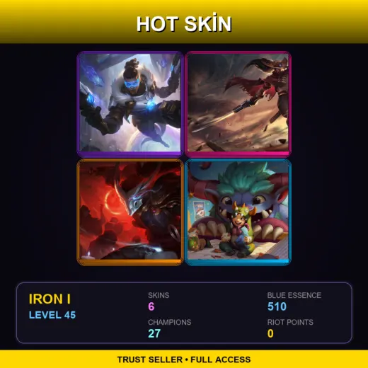 EUW | Pulsefire Lucian | High Noon Yasuo | Blood Moon Yasuo | Grungy Nunu & Willump | 6 Skin | 27 Champ | Iron I | Lv45