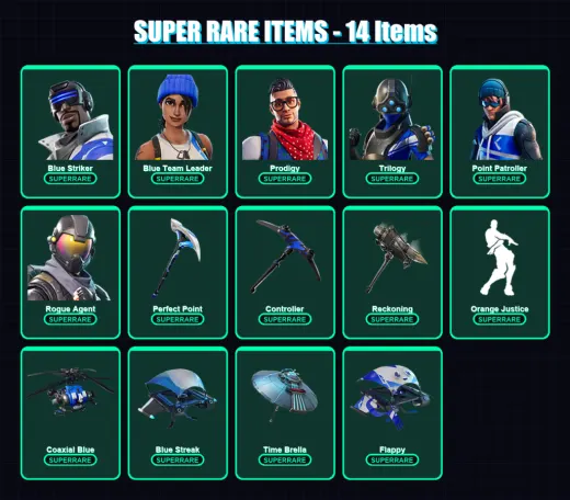 [PS4/PS5/XBOX/PC] | Blue Striker | Blue Team Leader | Prodigy | Trilogy | Point Patroller | 89 skin | 102 pickaxe | 86 emote | 80 glider | Lv1002