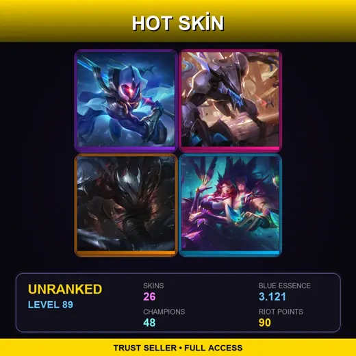 EUW | Cosmic Blade Master Yi | PROJECT: Warwick | Blood Moon Talon | Star Guardian Xayah | 26 Skin | 48 Champ | Lv89