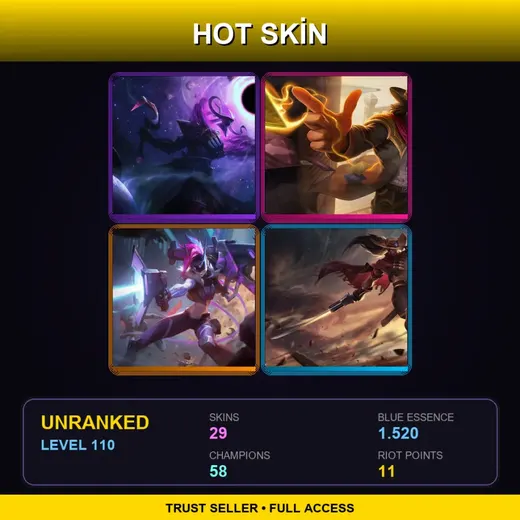 SG | High Noon Twisted Fate | PROJECT: Jinx | High Noon Yasuo | PROJECT: Ekko | 29 Skin | 58 Champ | Lv110