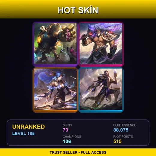 EUW | Victorious Blitzcrank | Victorious Tryndamere | Victorious Sona | Victorious Lucian | 73 Skin | 106 Champ | Lv185