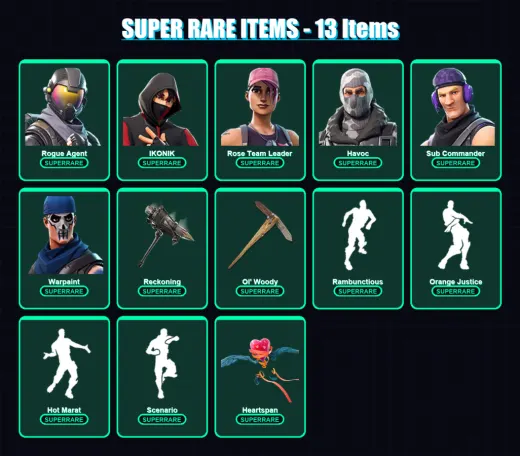 [PC/XBOX/PSN] | Rogue Agent | IKONIK | Rose Team Leader | Havoc | Sub Commander | 77 skin | 53 pickaxe | 73 emote | 49 glider | Lv407
