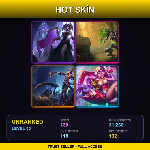 NA | Victorious Morgana | Hextech Singed | Victorious Elise | Arcade Miss Fortune | 139 Skin | 118 Champ | Lv30