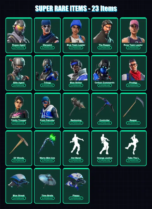 [PS4/PS5/PC] | Rogue Agent | Warpaint | Blue Team Leader | The Reaper | Rose Team Leader | 126 skin | 84 pickaxe | 90 emote | 81 glider | Lv942