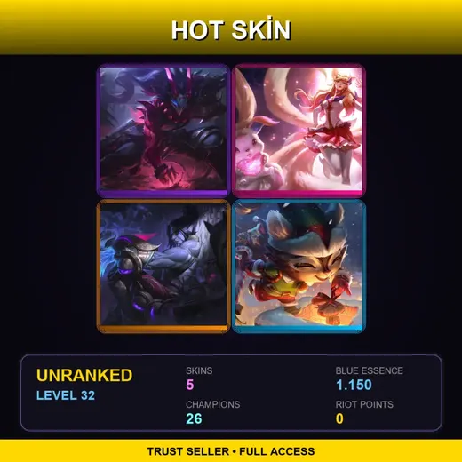 EUNE | Blood Moon Tryndamere | Star Guardian Ahri | Lunar Wraith Sylas | Happy Elf Teemo | 5 Skin | 26 Champ | Lv32