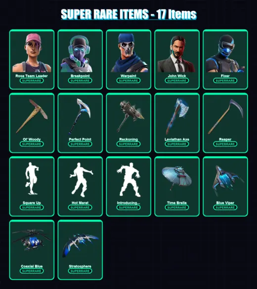 [PS4/PS5/XBOX/PC] | Rose Team Leader | Breakpoint | Warpaint | John Wick | Fixer | 186 skin | 173 pickaxe | 174 emote | 143 glider | Lv1847