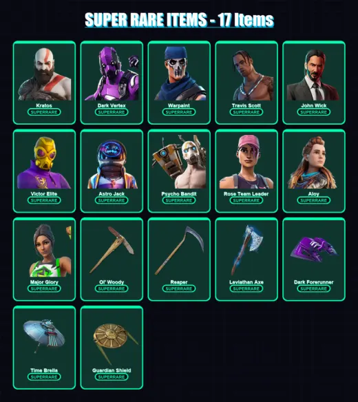 [PC/PSN] | Kratos | Dark Vertex | Warpaint | Travis Scott | John Wick | 229 skin | 185 pickaxe | 132 emote | 131 glider | Lv2081