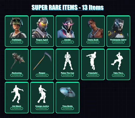 [PC/XBOX/PSN] | Trailblazer | Rogue Agent | Xander | Travis Scott | Huntmaster Saber | 213 skin | 243 pickaxe | 203 emote | 197 glider | Lv4623
