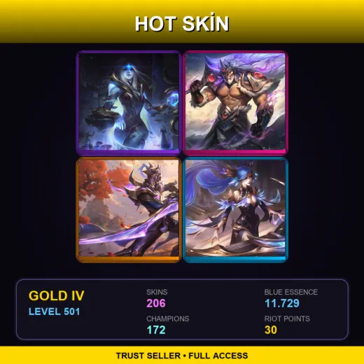 BR | Cosmic Queen Ashe | Victorious Tryndamere | Victorious Master Yi | Victorious Sona | 206 Skin | 172 Champ | Gold IV | Lv501