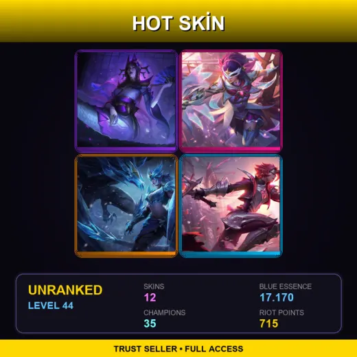 EUW | Spirit Blossom Cassiopeia | Star Guardian Quinn | Ice Drake Shyvana | Broken Covenant Riven | 12 Skin | 35 Champ | Lv44