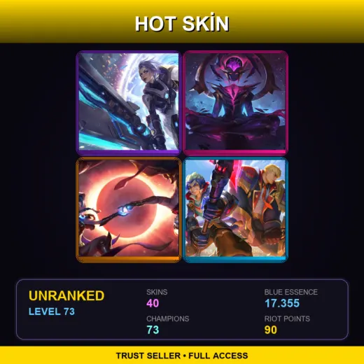 EUW | Pulsefire Riven | Dark Star Karma | Cosmic Dusk Xayah | Battle Academia Garen | 40 Skin | 73 Champ | Lv73