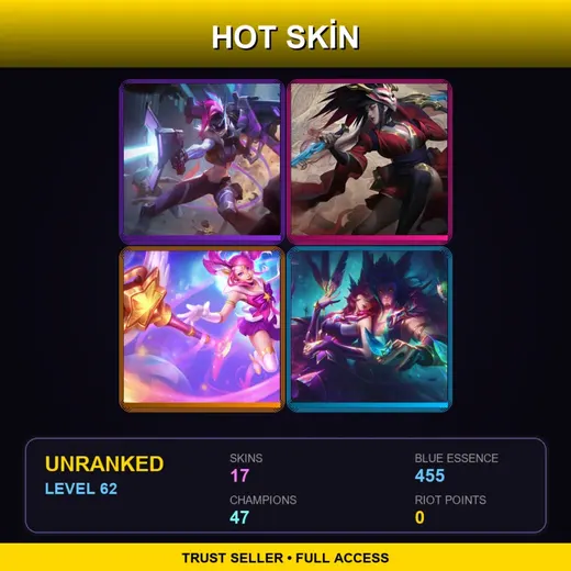 LAS | PROJECT: Jinx | Blood Moon Akali | Star Guardian Lux | Star Guardian Rakan | 17 Skin | 47 Champ | Lv62 — LoL account