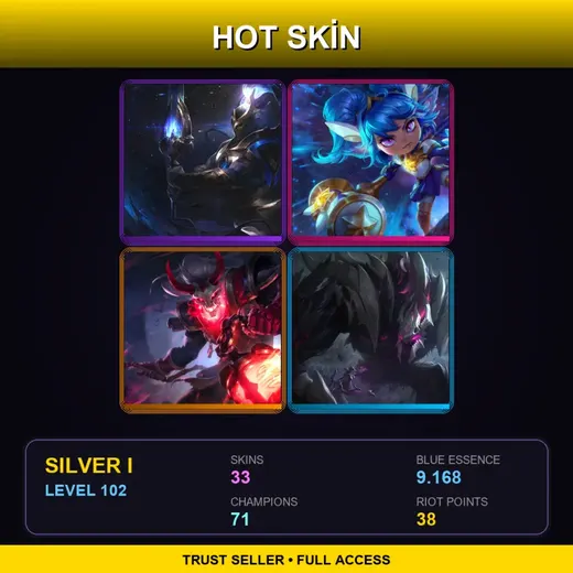 SG | Cosmic Defender Xin Zhao | Star Guardian Poppy | Blood Moon Thresh | Old God Malphite | 33 Skin | 71 Champ | Silver I | Lv102