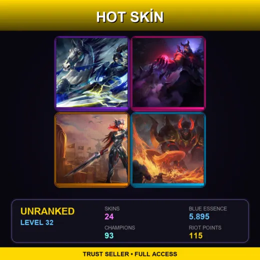 EUW | Warring Kingdoms Xin Zhao | Blood Moon Shen | Iron Solari Leona | Infernal Mordekaiser | 24 Skin | 93 Champ | Lv32