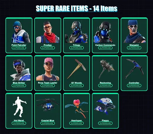 [PC/XBOX] | Point Patroller | Prodigy | Trilogy | Carbon Commando | Warpaint | 53 skin | 41 pickaxe | 59 emote | 37 glider | Lv414 — Game account
