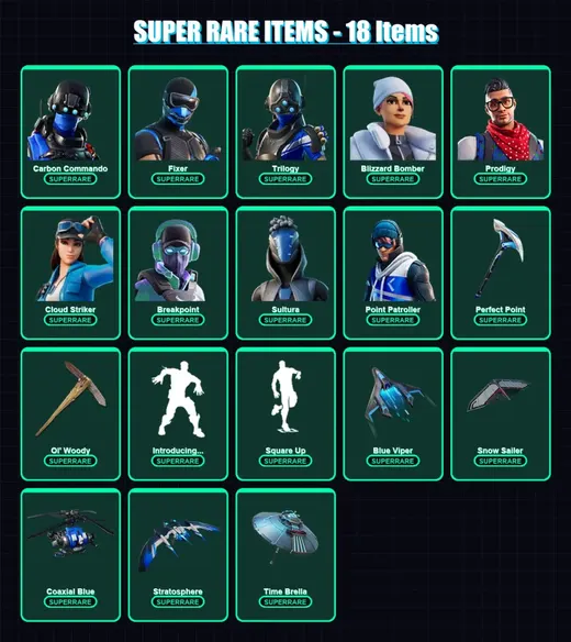 [PS4/PS5/PC] | Carbon Commando | Fixer | Trilogy | Blizzard Bomber | Prodigy | 148 skin | 180 pickaxe | 150 emote | 146 glider | Lv1787 — Game account